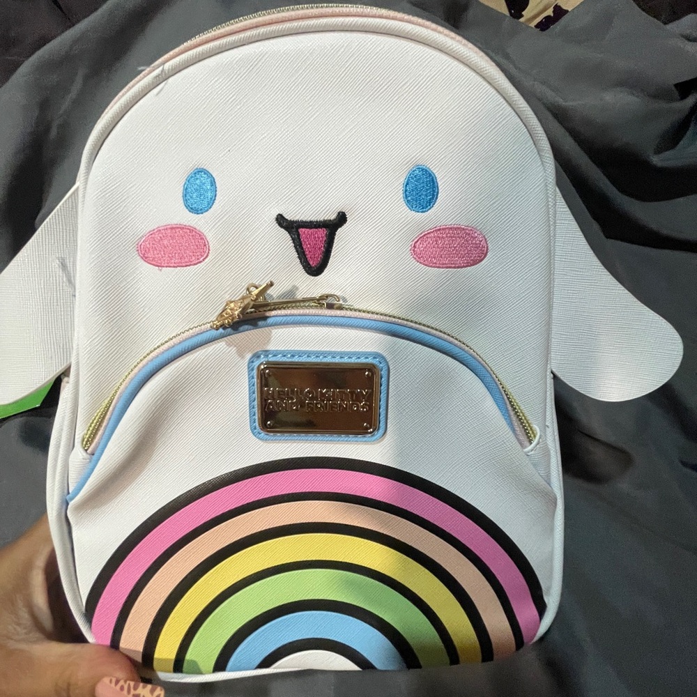 White Backpack with Rainbow and Cute Face